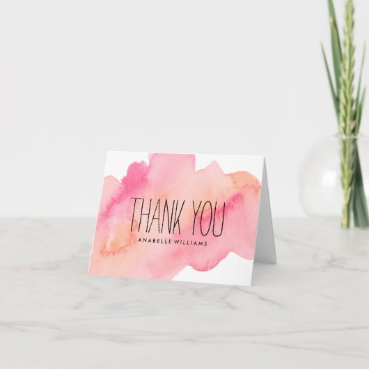 roze en Oranje Waterverf Wash Bedankkaart (Voorkant)