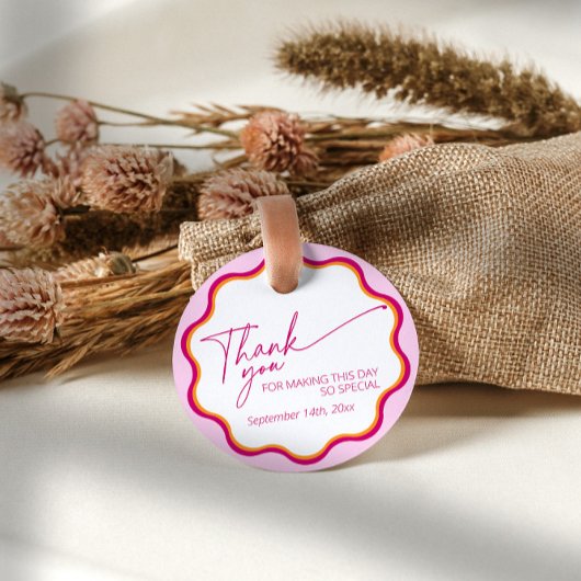 Roze en Oranje Wavy Borde Vrijgezellenfeest Dank u Bedankjes Labels