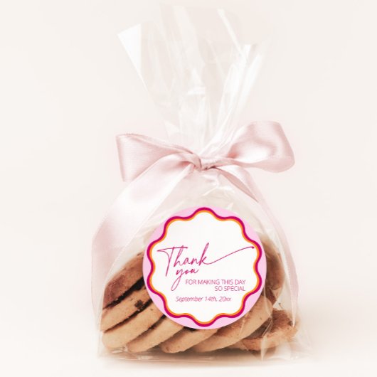 Roze en Oranje Wavy Borde Vrijgezellenfeest Dank u Bedankjes Labels