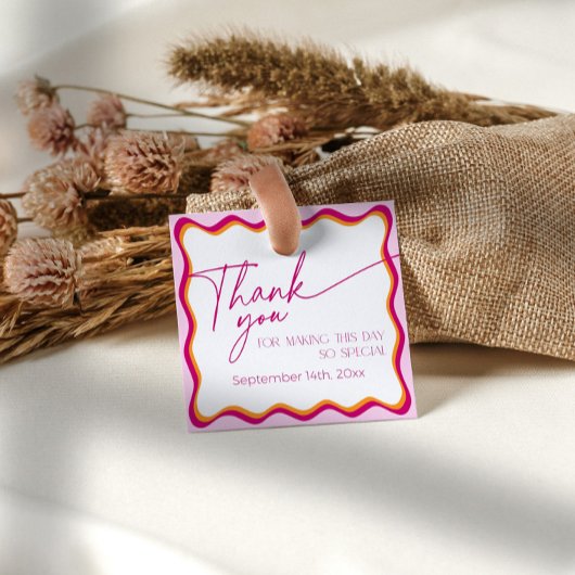 Roze en Oranje Wavy Border Bedankt Bedankjes Labels