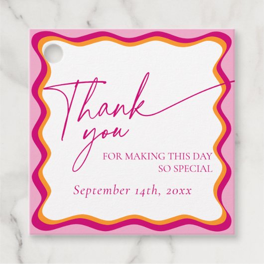 Roze en Oranje Wavy Border Bedankt Bedankjes Labels (Voorkant)