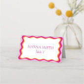 Roze en Oranje Wavy Border Seating Plaatskaartje (Voorkant)
