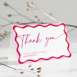 Roze en Oranje Wavy Border Vrijgezellenfeest Bedankkaart