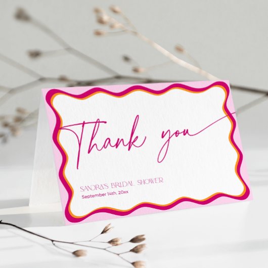 Roze en Oranje Wavy Border Vrijgezellenfeest Bedankkaart
