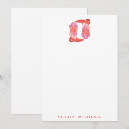 Roze en Oranje Western Cowboy laarzen gepersonalis Notitiekaartje (Voorkant / Achterkant)