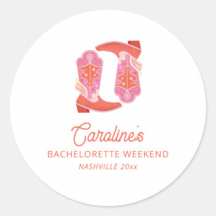 Roze en Oranje Westerse Cowboylaarzen Bachelorette Ronde Sticker