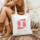 Roze en Oranje Westerse Cowboylaarzen Gepersonalis Tote Bag