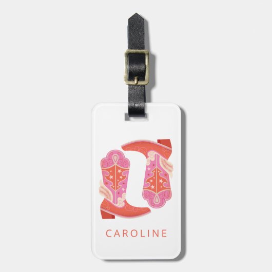 Roze en Oranje Westerse Cowboylaarzen Persoonlijk Bagagelabel (Voorkant verticaal)