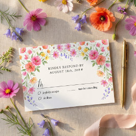 Roze en oranje wilde bloemen bruiloft RSVP kaart