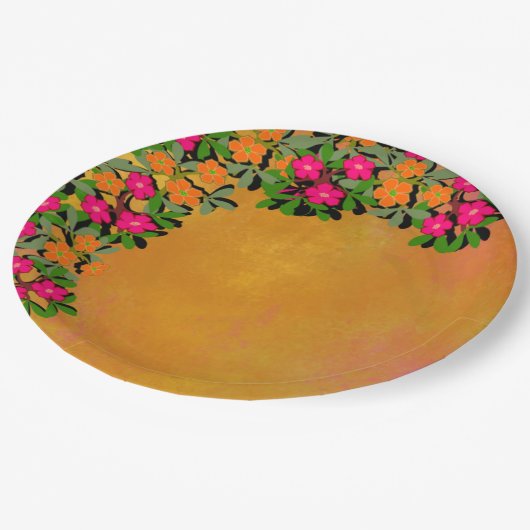 Roze en Oranje wilde bloemen Papieren Bordje (Gekanteld)