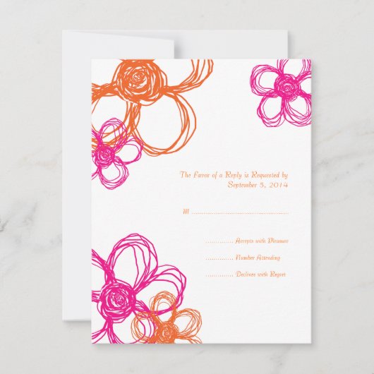 Roze en Oranje wilde bloemen RSVP (Voorkant)