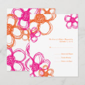 Roze en Oranje wilde bloemen RSVP (Voorkant / Achterkant)