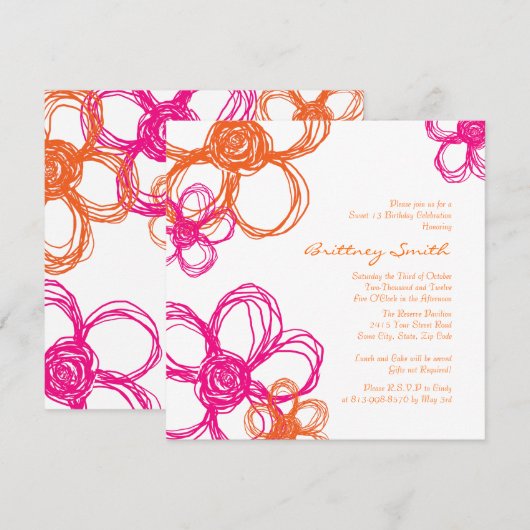 Roze en Oranje Wilde Bloemen Vervroeging van de Da Kaart (Voorkant / Achterkant)