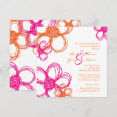 Roze en Oranje wilde bloemen Weddenschap Kaart (Voorkant / Achterkant)