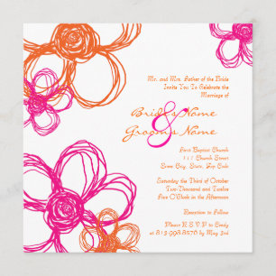 Roze en Oranje wilde bloemen Weddenschap Kaart