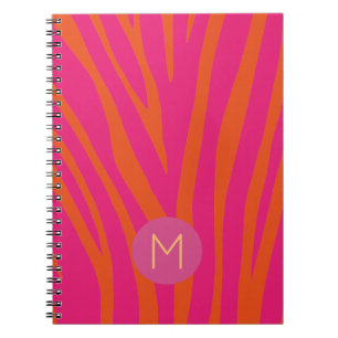 Roze en oranje zebra strepen modern monogram notitieboek