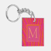 Roze en oranje zebra strepen monogram sleutelhanger (Voorkant Links)