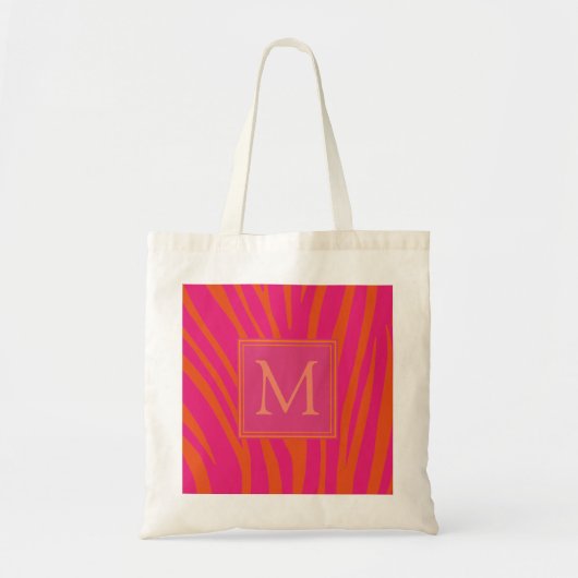 Roze en oranje zebra strepen monogram tote bag (Voorkant)