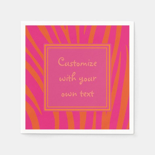 Roze en Oranje Zebrastripes Aangepaste tekst Servet (Voorkant)