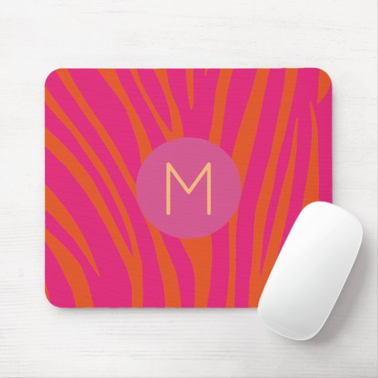 Roze en Oranje Zebrastripes Matig monogram Muismat (Met muis)