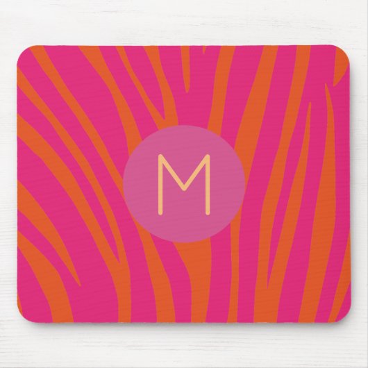 Roze en Oranje Zebrastripes Matig monogram Muismat (Voorkant)