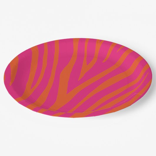 Roze en Oranje Zebrastripes Papieren Bordje (Gekanteld)