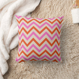 Roze en Oranje Zigzag Chevron Kussen