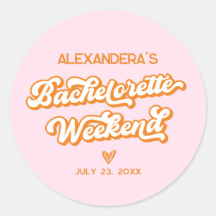 Roze en oranje zomer feestartikel voor vrijgezelle ronde sticker