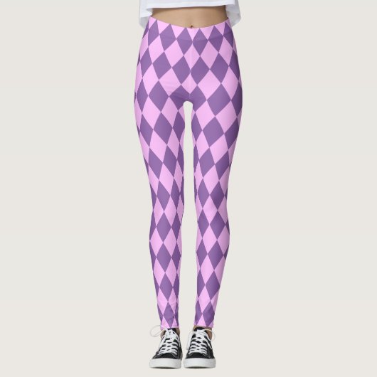 Roze en orchidee Paarse Harlequin Pattern Leggings (Voorkant)