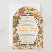 roze en ornage Love Bird Wedding Wedding Kaart (Voorkant)