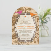 roze en ornage Love Bird Wedding Wedding Kaart (Staand voorkant)