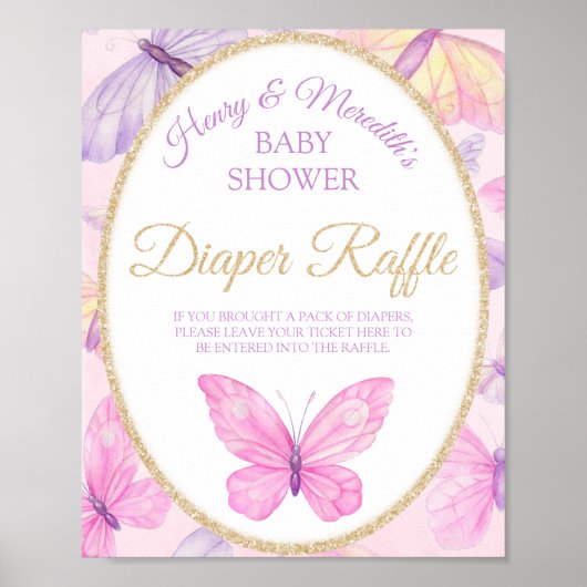 Roze en Paars Baby shower van Butterfly Poster (Voorkant)