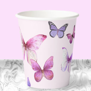 Roze en Paars Baby shower van vlinder Papieren Bekers
