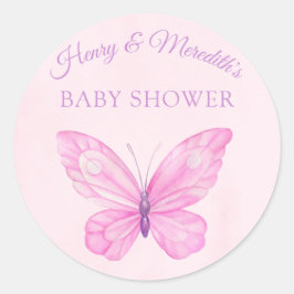 Roze en Paars Baby shower van vlinder Ronde Sticker