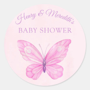 Roze en Paars Baby shower van vlinder Ronde Sticker