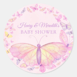 Roze en Paars Baby shower van vlinder Ronde Sticker