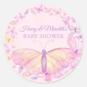 Roze en Paars Baby shower van vlinder Ronde Sticker