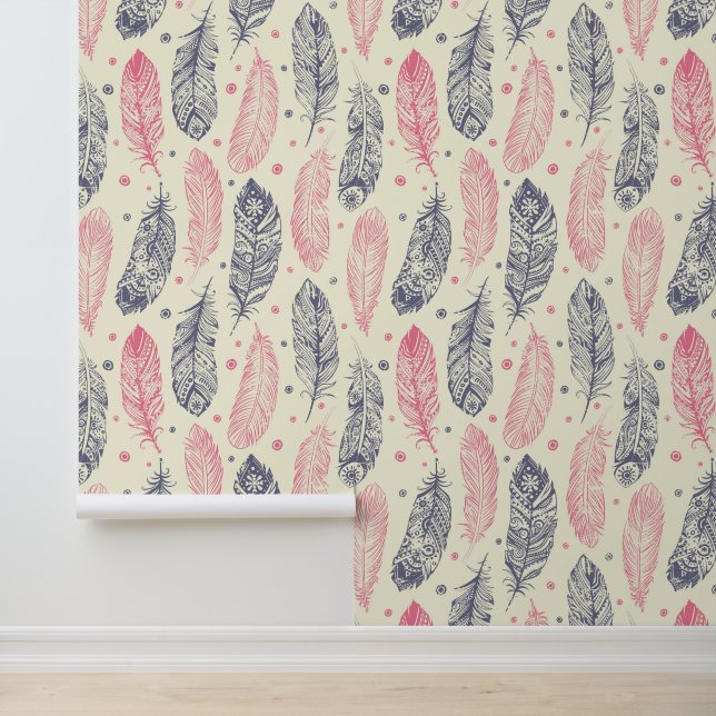 Roze en Paars etnisch vangpatroon Behang (Applicatie)