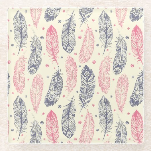 Roze en Paars etnisch vangpatroon Glazen Onderzetter (Voorkant)