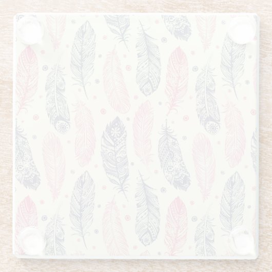 Roze en Paars etnisch vangpatroon Glazen Onderzetter (Achterkant)