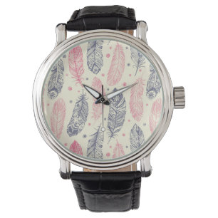 Roze en Paars etnisch vangpatroon Horloge