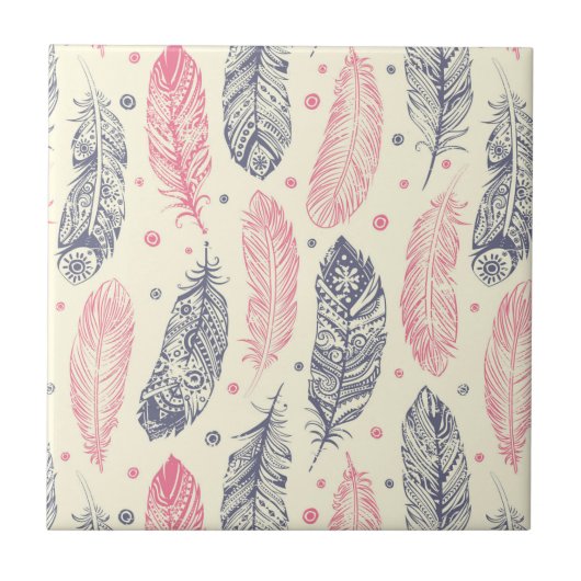 Roze en Paars etnisch vangpatroon Tegeltje (Voorkant)