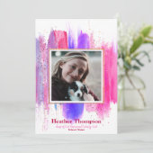 Roze en Paars gekleurd glitter Sparkles Afstuderen Kaart (Staand voorkant)