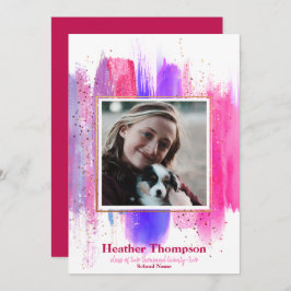 Roze en Paars gekleurd glitter Sparkles Afstuderen Kaart