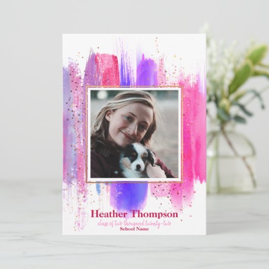 Roze en Paars gekleurd glitter Sparkles Afstuderen Kaart (Staand voorkant)