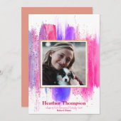 Roze en Paars gekleurd glitter Sparkles Afstuderen Kaart (Voorkant / Achterkant)