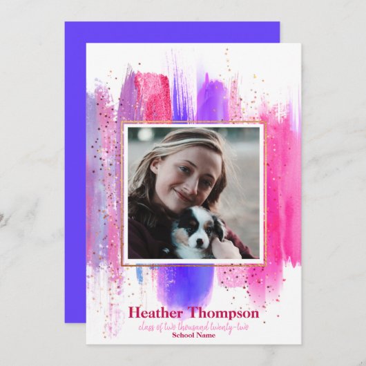 Roze en Paars gekleurd glitter Sparkles Afstuderen Kaart (Voorkant / Achterkant)