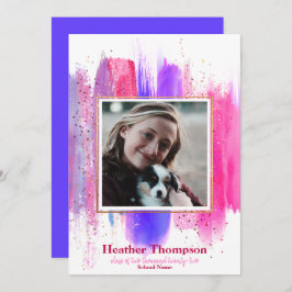 Roze en Paars gekleurd glitter Sparkles Afstuderen Kaart