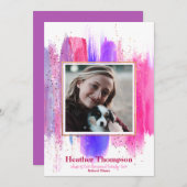 Roze en Paars gekleurd glitter Sparkles Afstuderen Kaart (Voorkant / Achterkant)