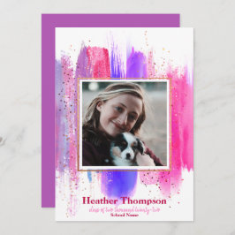 Roze en Paars gekleurd glitter Sparkles Afstuderen Kaart